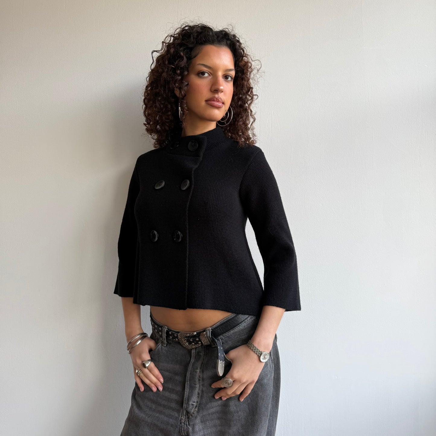Black knit pea jumper - Size S