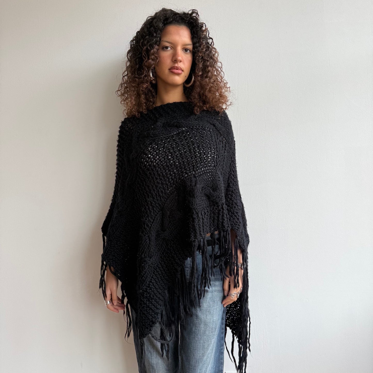 Black knit poncho - One Size