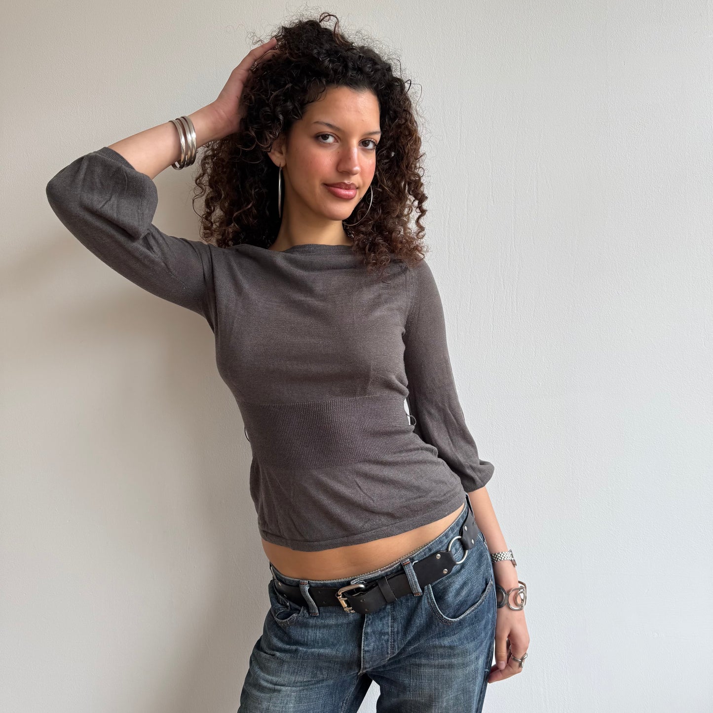 Brown 3/4 sleeve knit - Size S