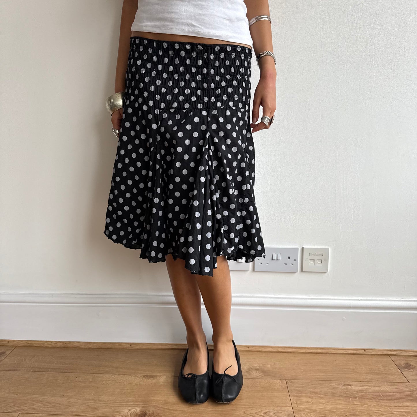 Black polka dot midi skirt - Size XS + S