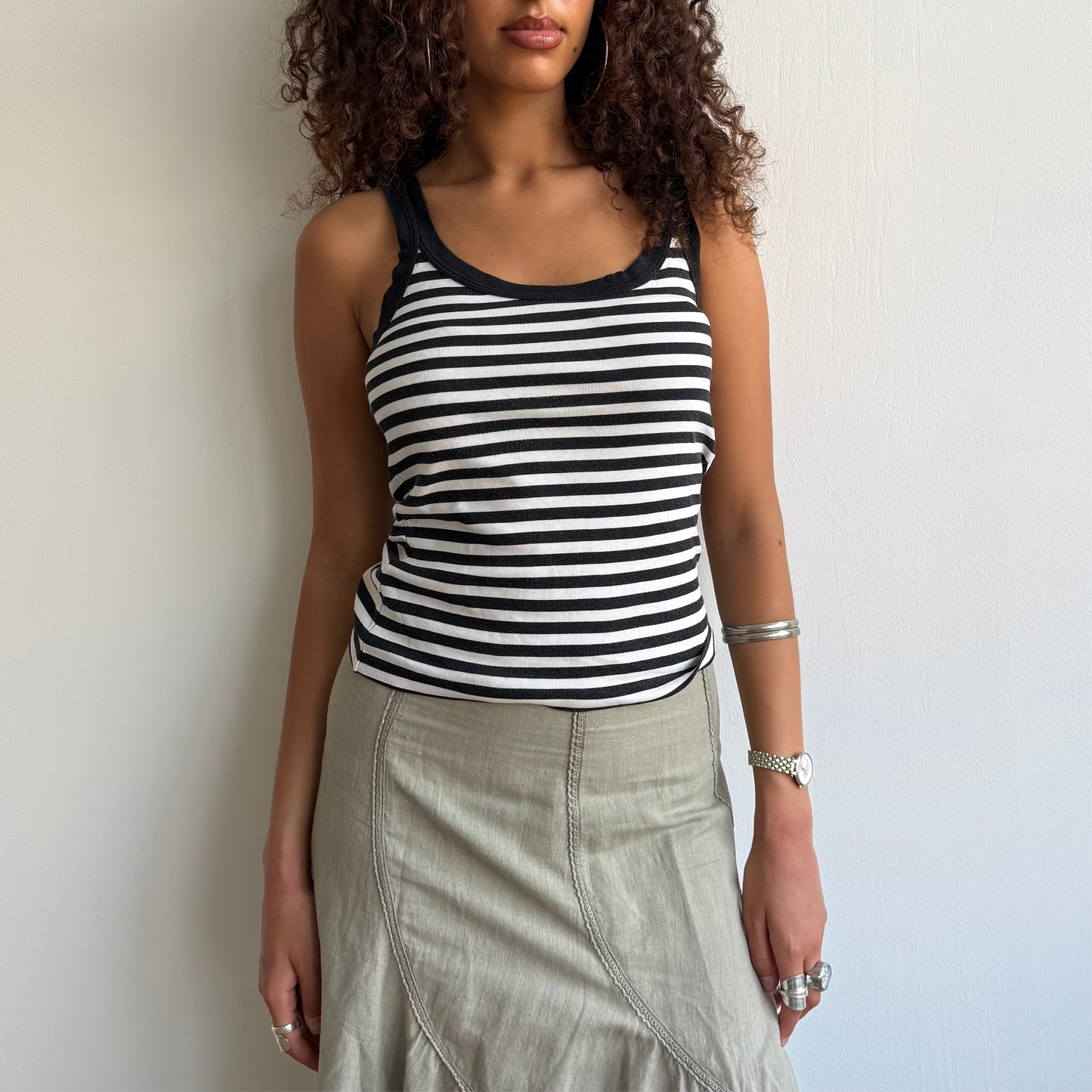 Black + white striped cami - Size M