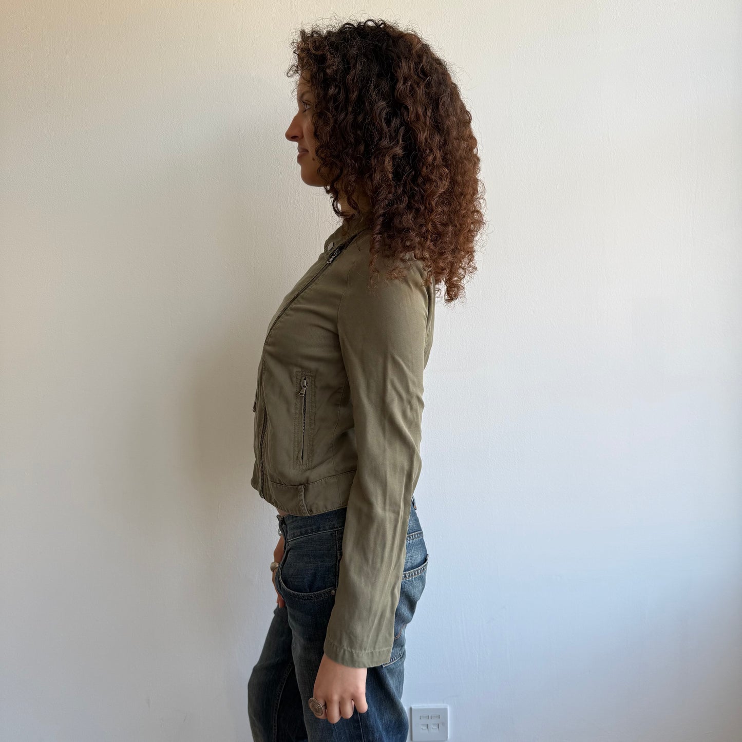 Khaki asymmetric moto jacket - Size S