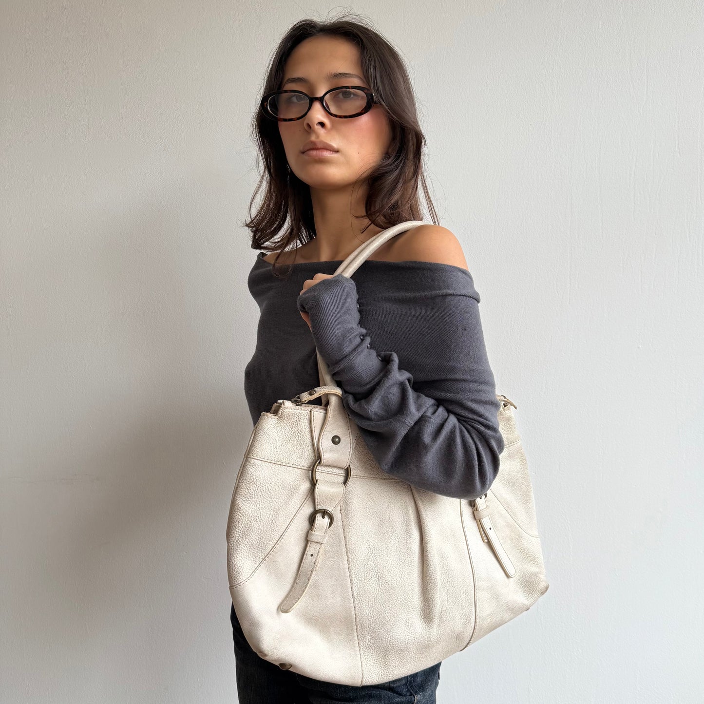 Cream leather bag - OS