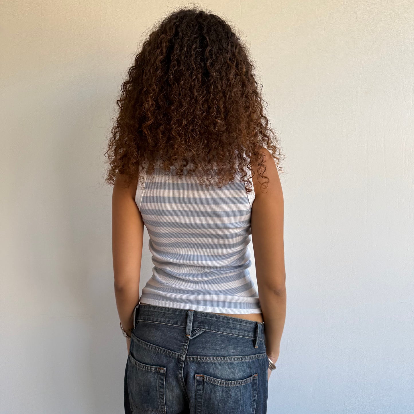 Blue + white striped vest - Size S