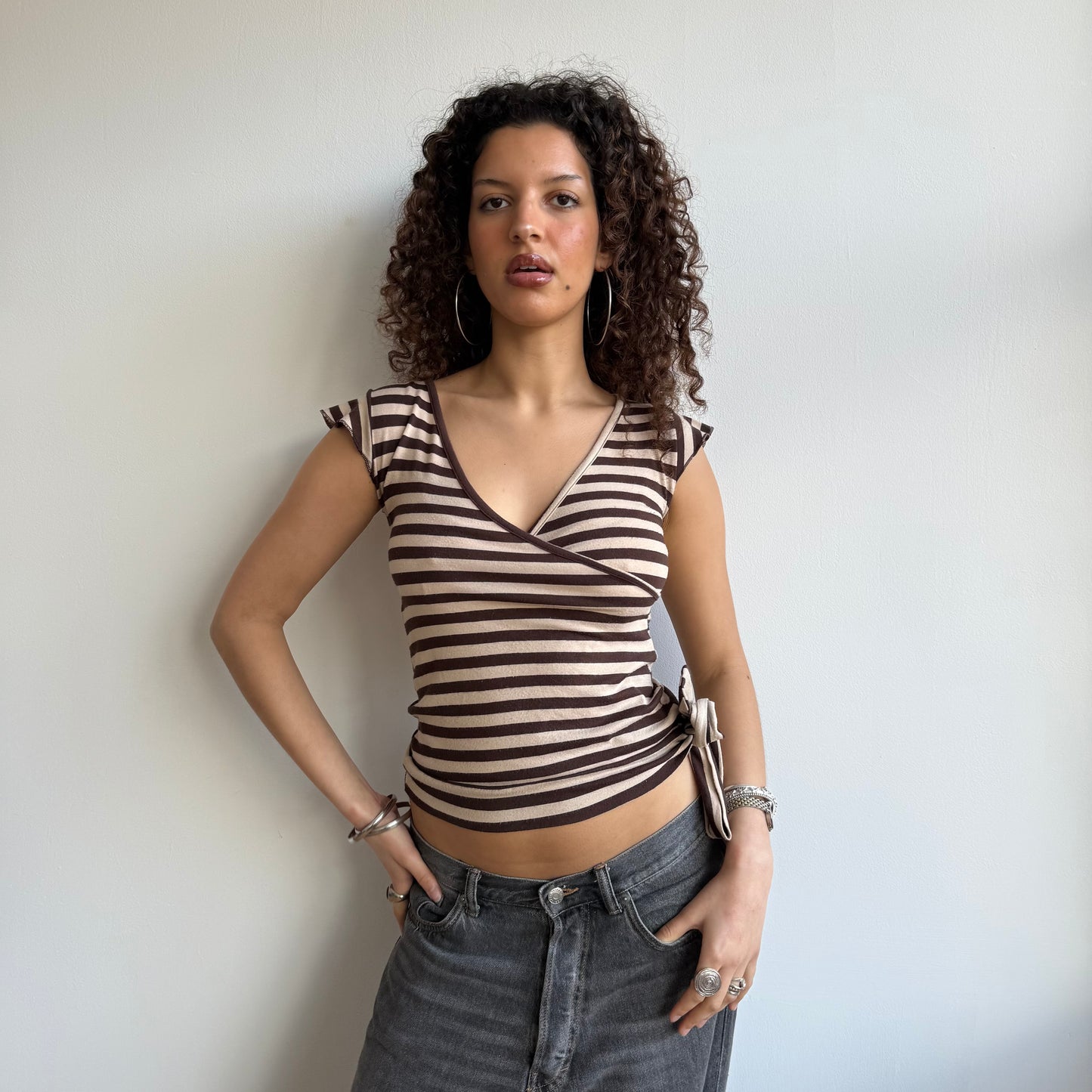 Brown and beige stripe top - Size S