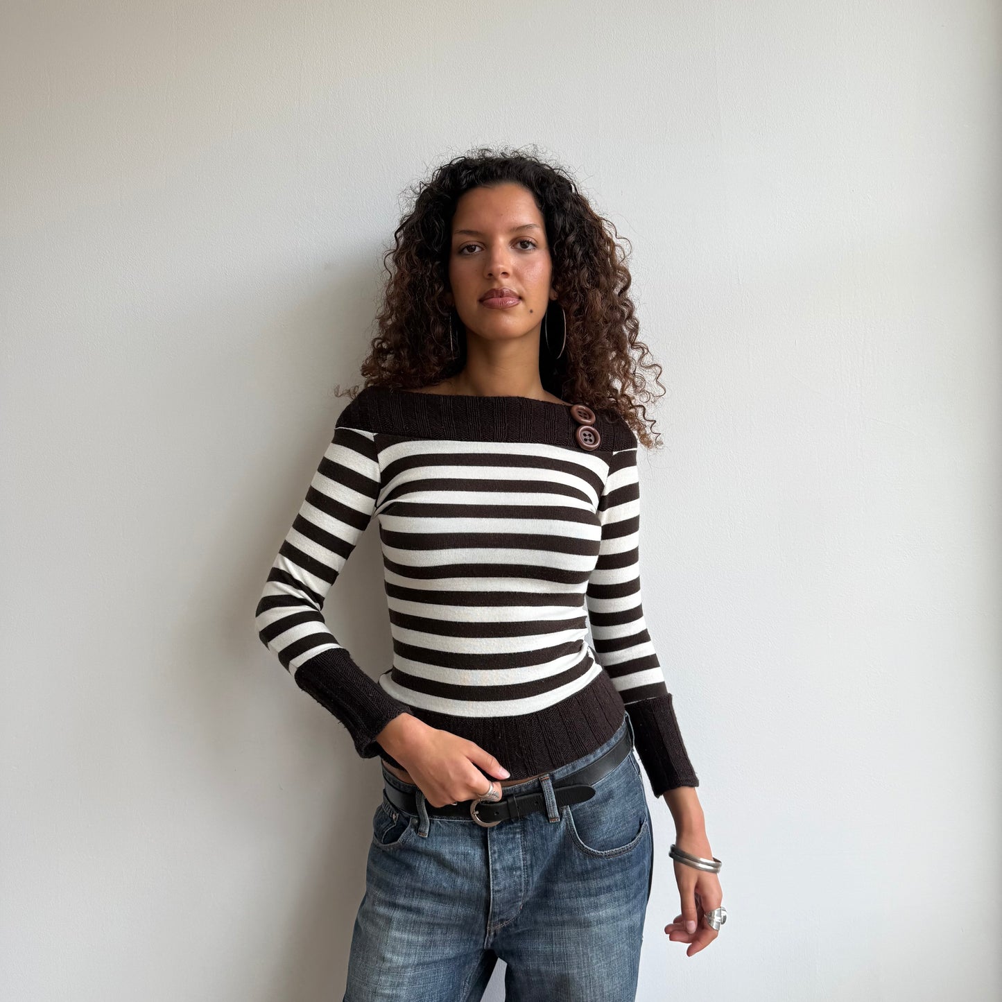 Brown striped bardot knit - Size S