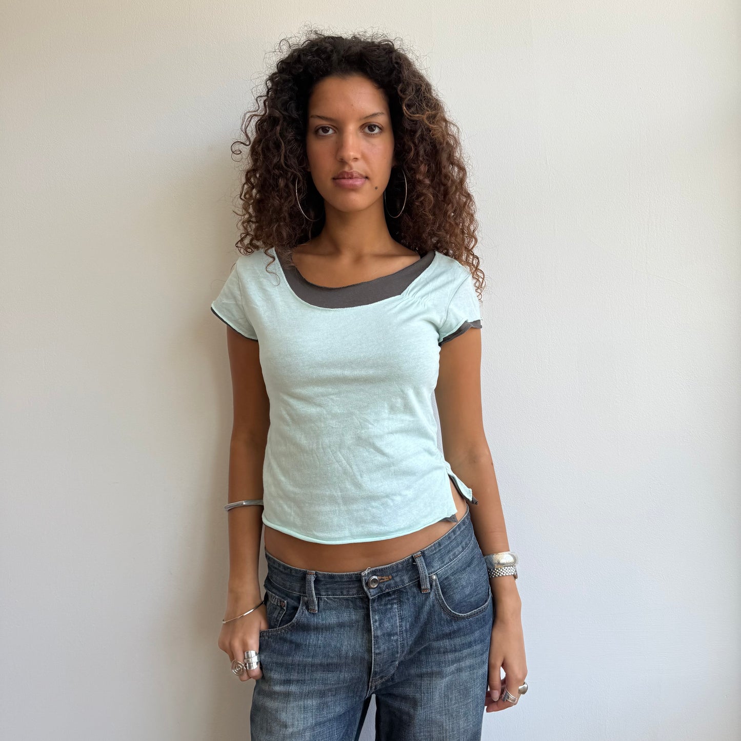 Turquoise + brown tshirt - Size S/M