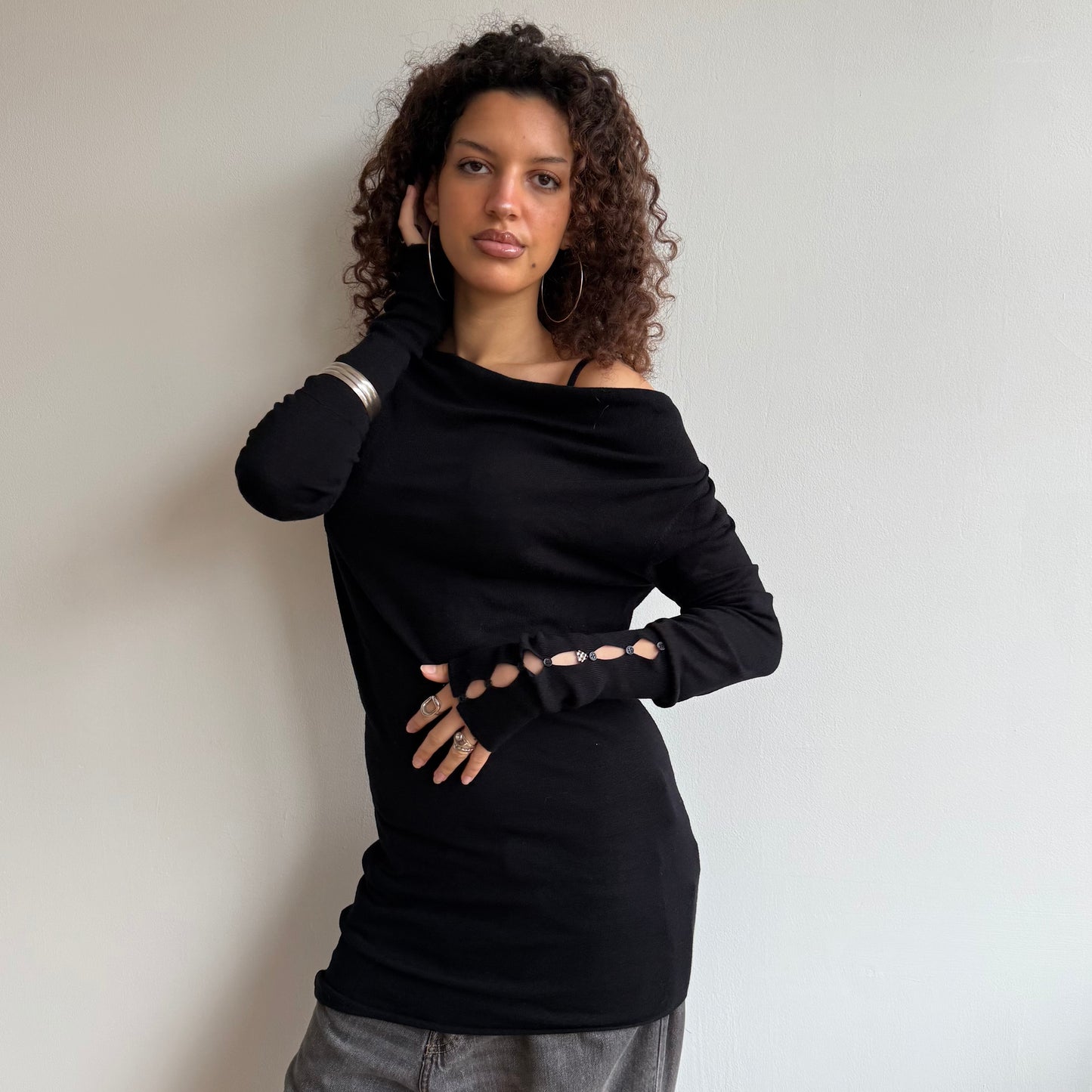Black slouchy button knit jumper - Size S