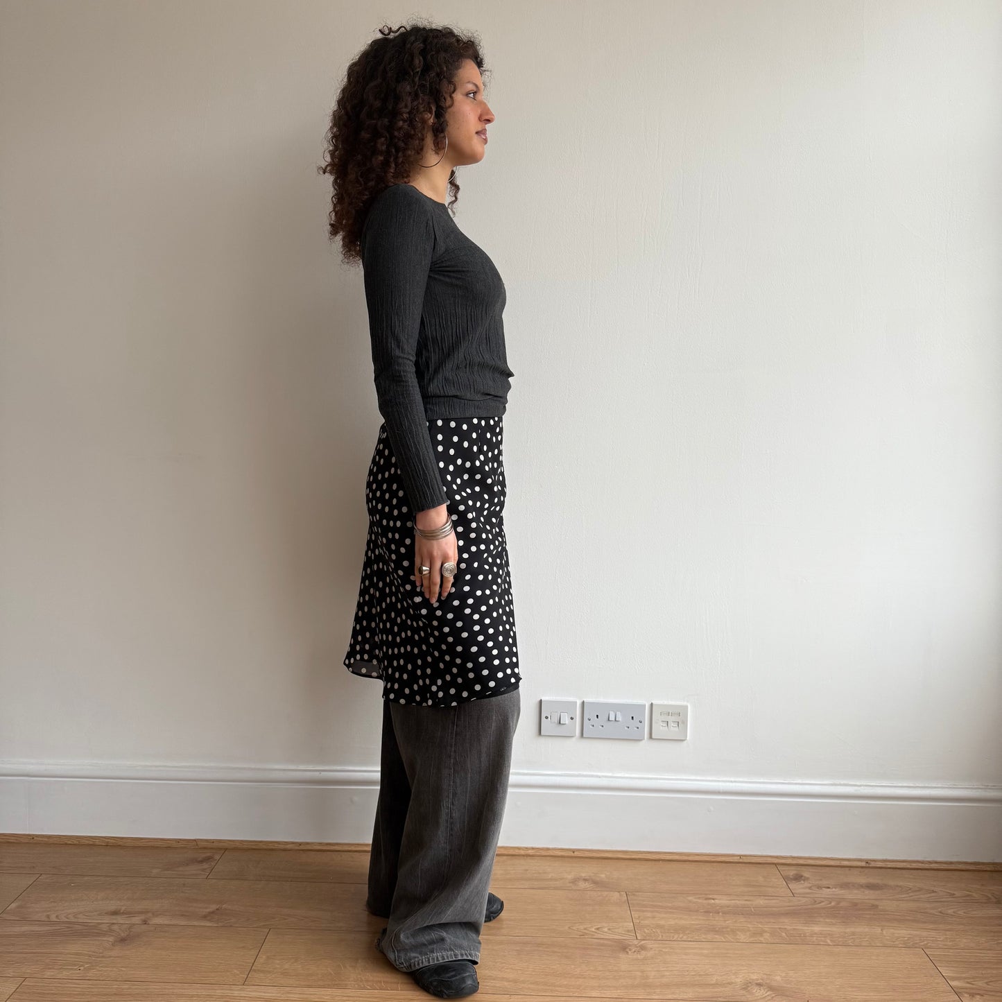 Black polka dot midi skirt - Size M