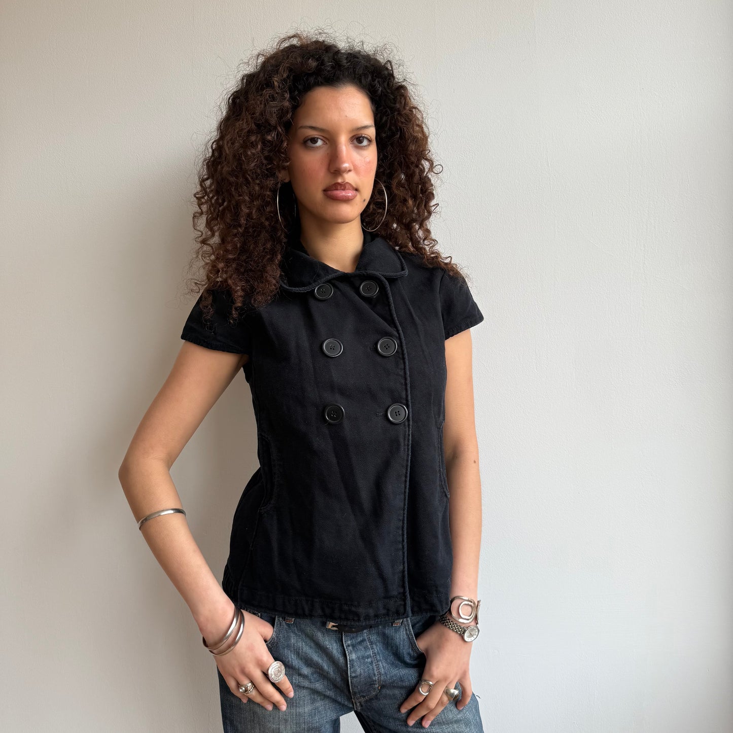 Black short sleeve peacoat - Size M/L
