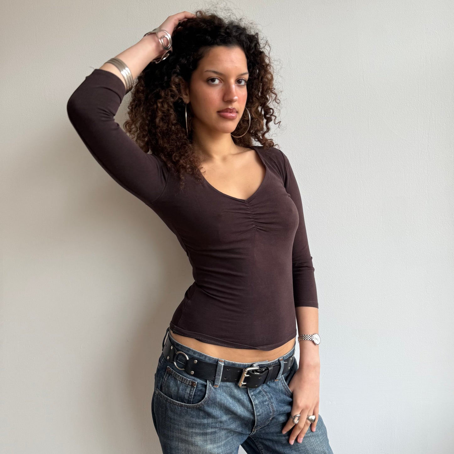 Brown ruched top - Size S