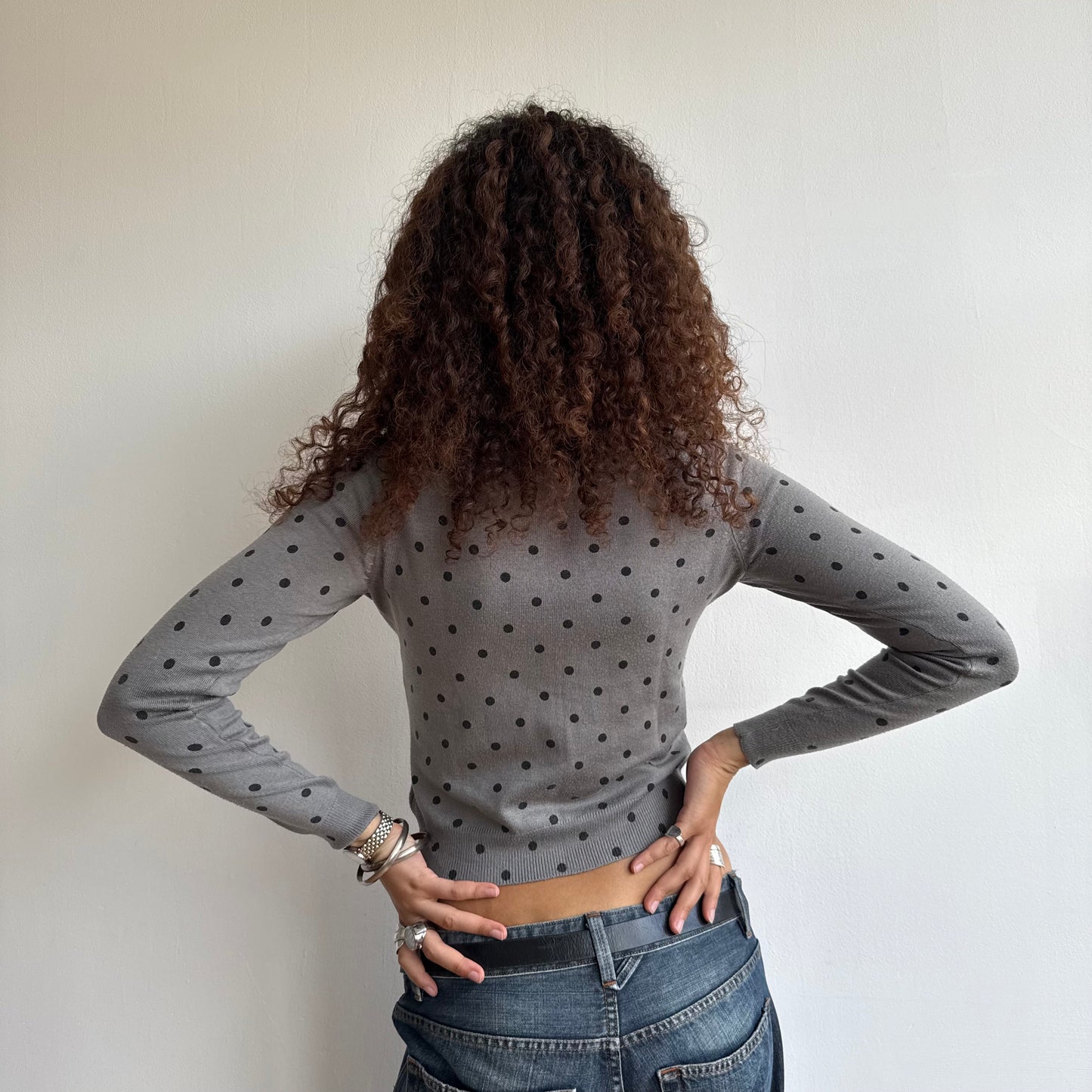 Grey polka dot cardi - Size S