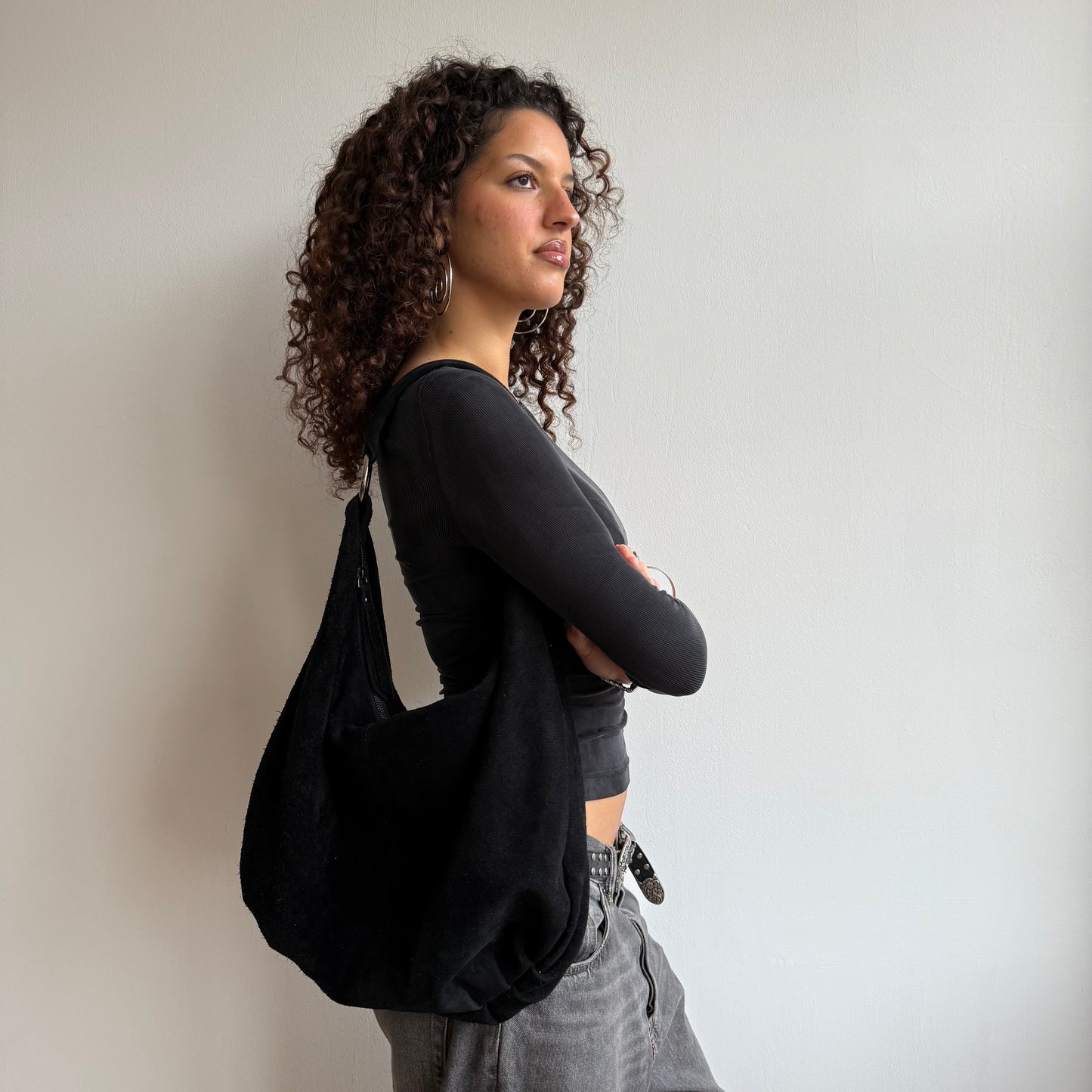 Black suede hobo bag - OS