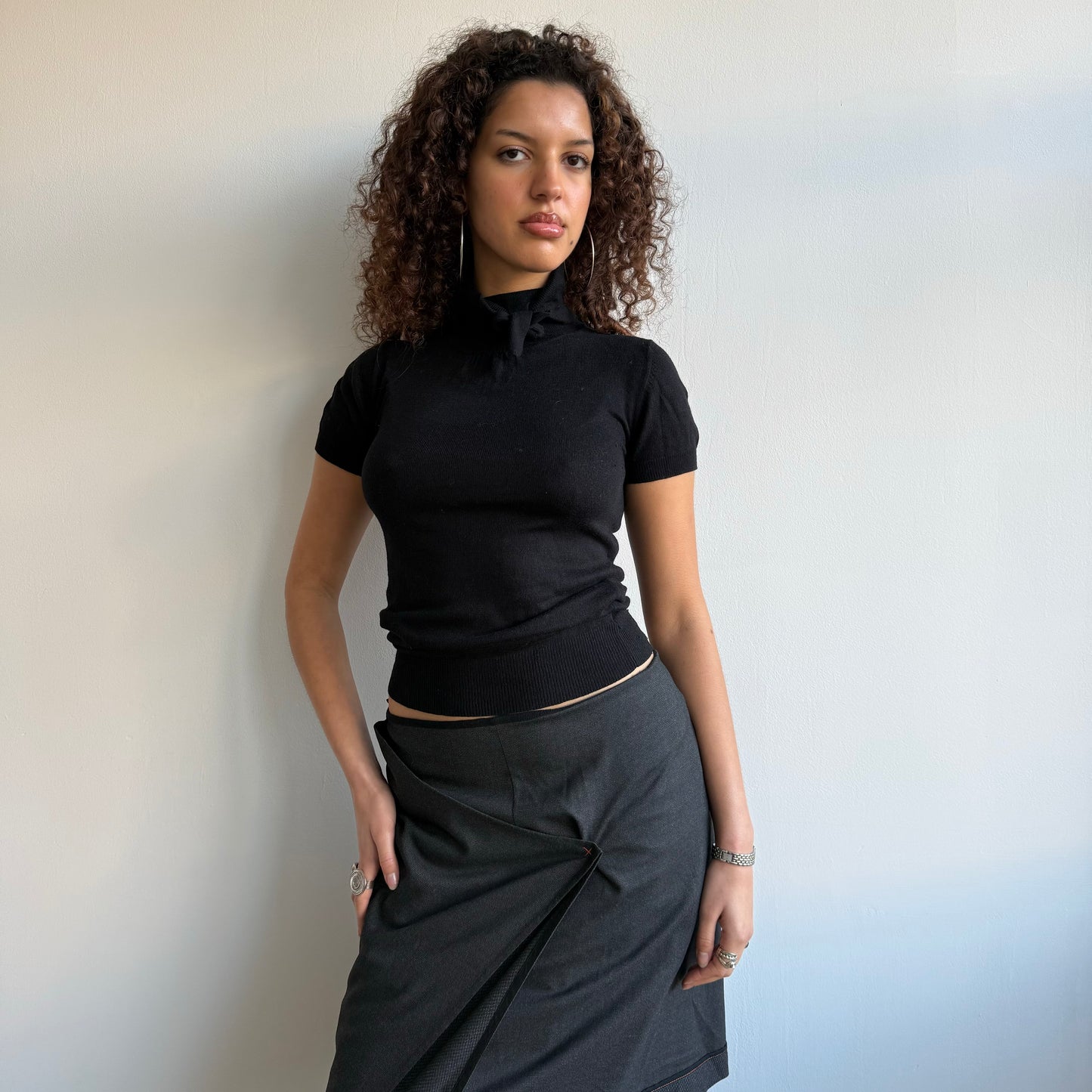 Black neck tie knit - Size S