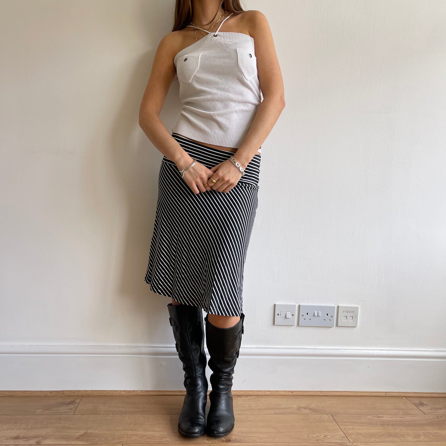 Black and white stripe skirt - Size S