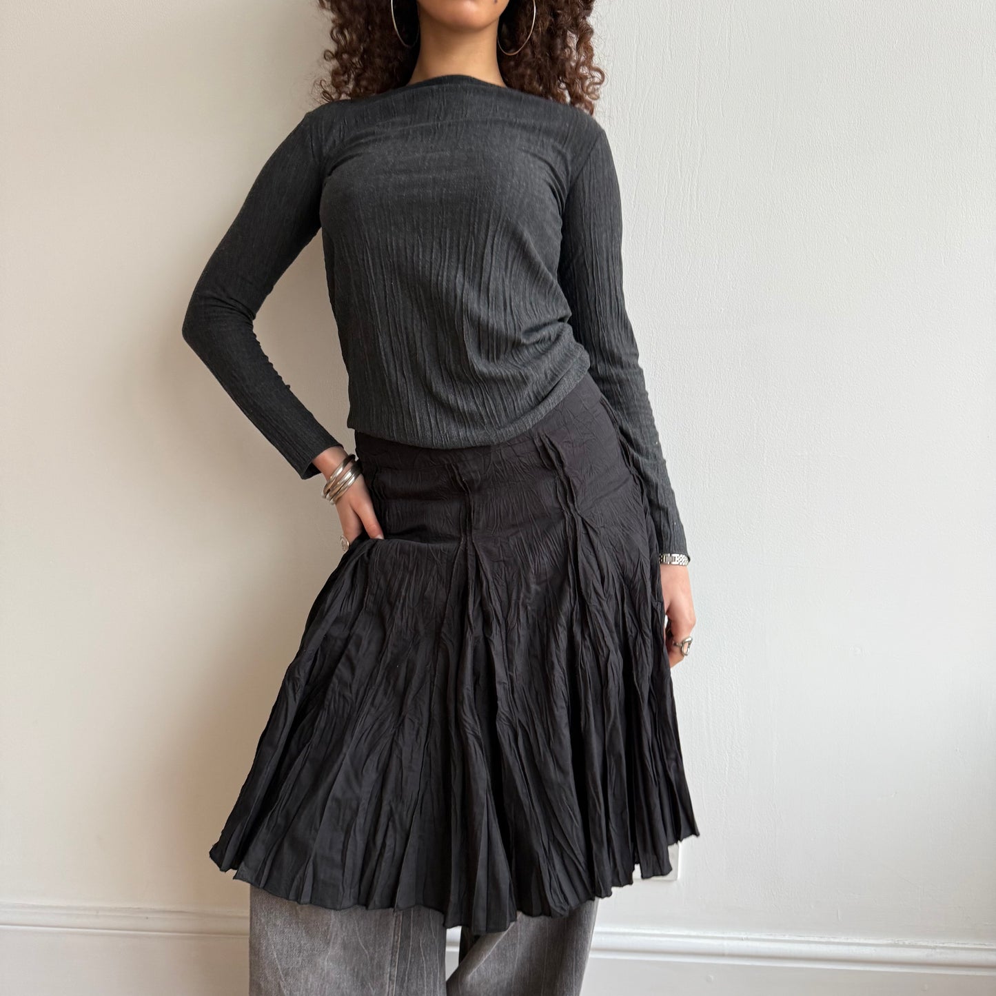Black pleat midi skirt - Size S