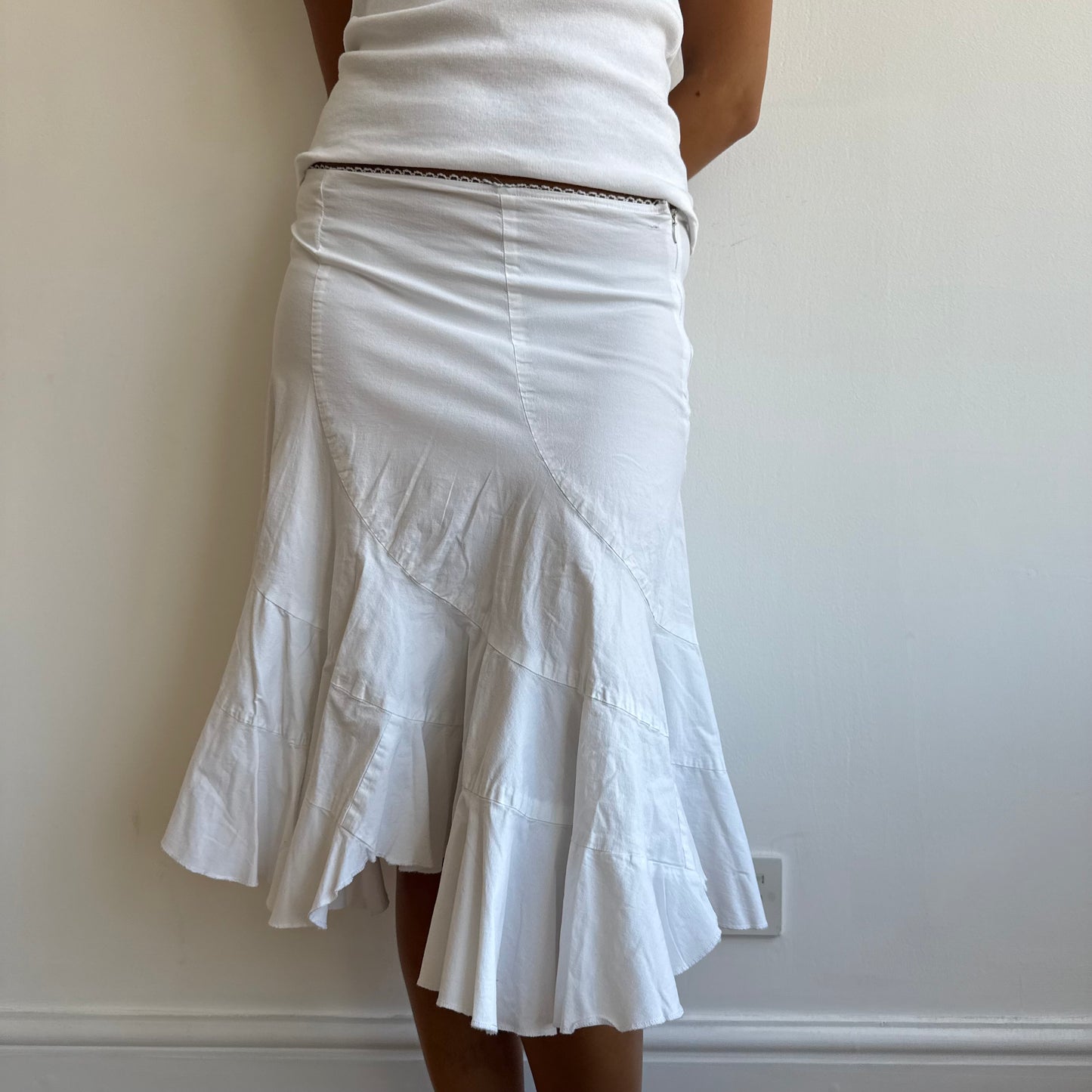 White ruffled midi skirt - Size S