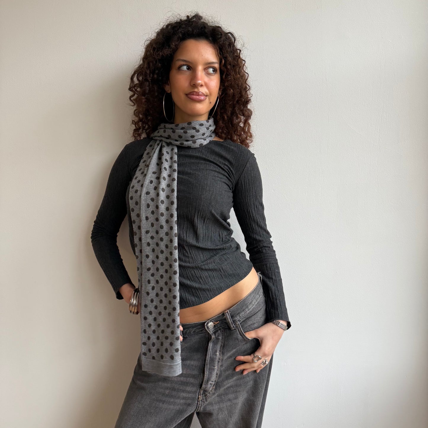 Grey polka dot scarf