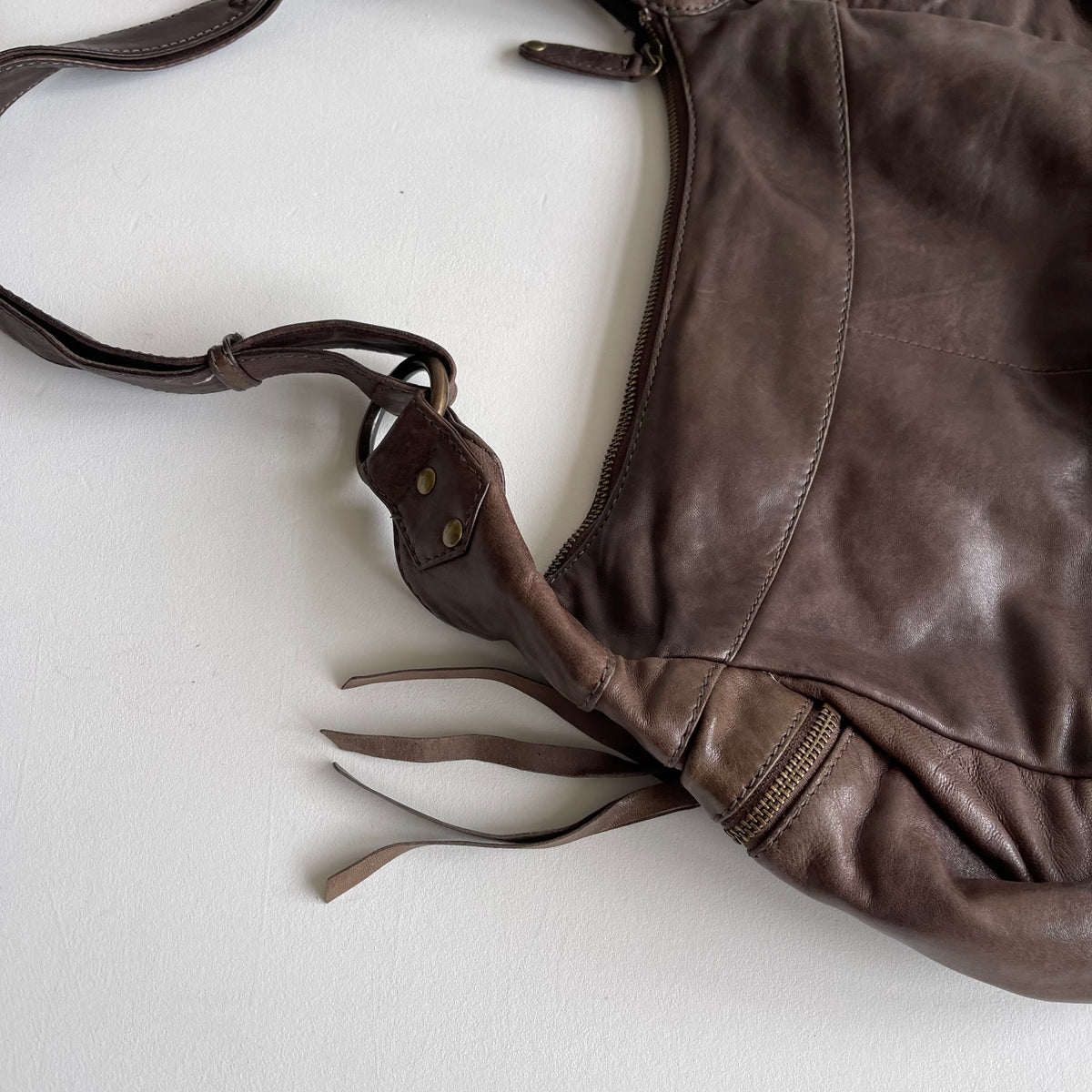 Brown leather slouchy bag