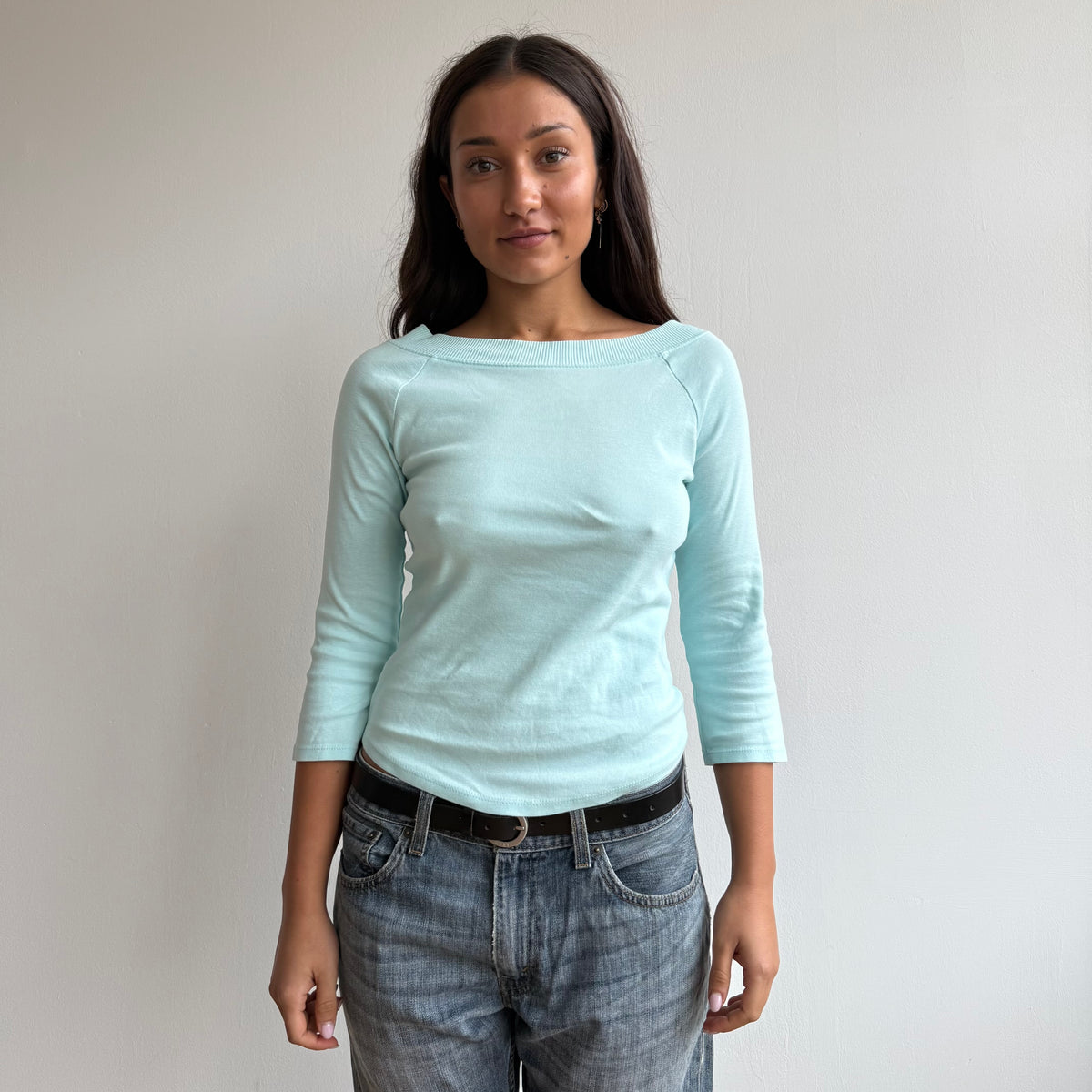 Turquoise 3/4 sleeve top - Size S