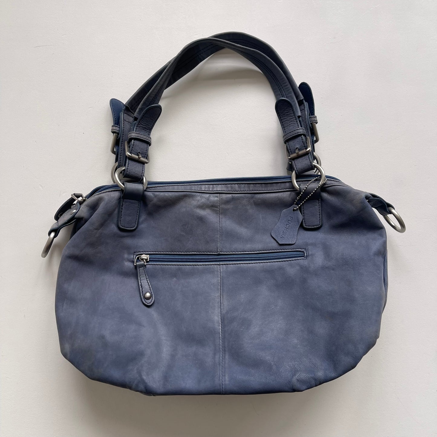 Blue leather slouchy bag