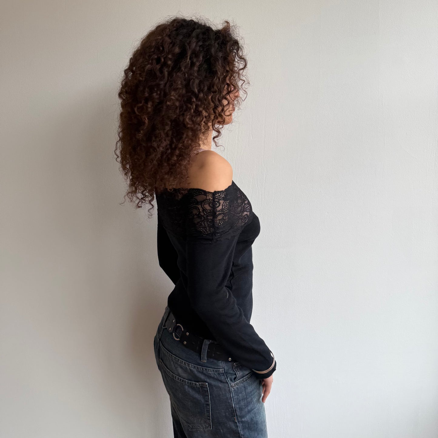 Black lace Bardot knit - Size S