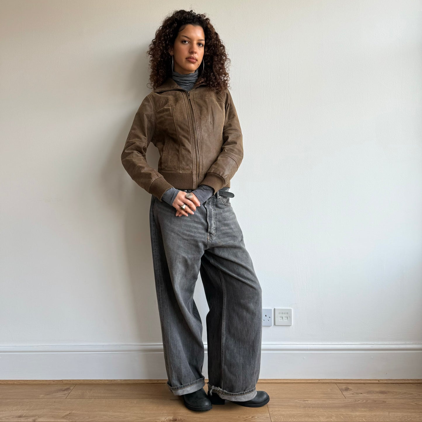 Brown leather bomber - Size S