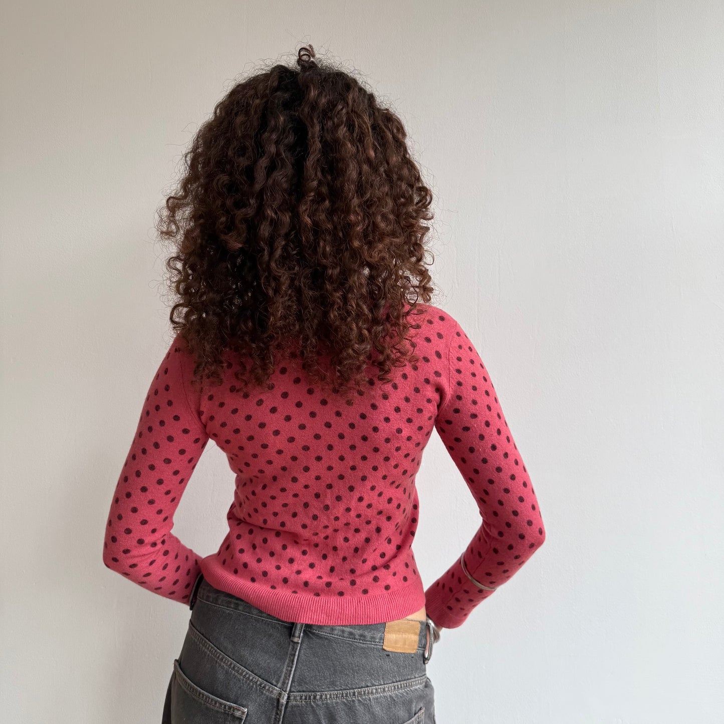 Fuschia polka dot cardi - Size S