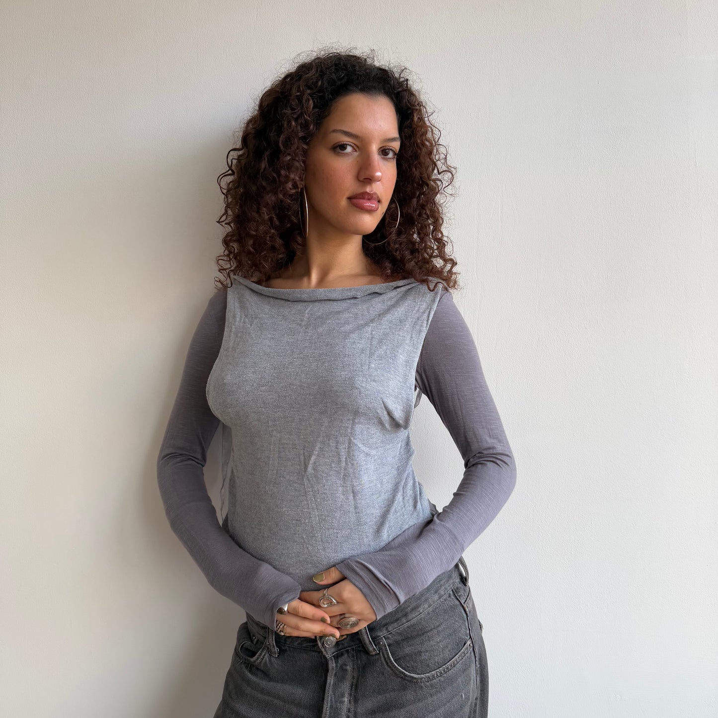 Grey bi-material long sleeve - Size S
