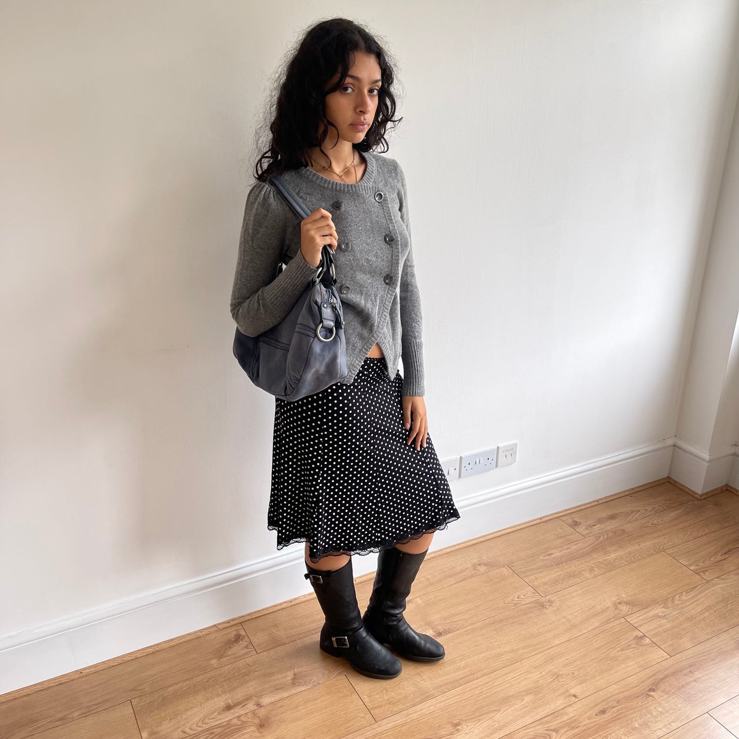 Grey asymmetric button jumper - Size M