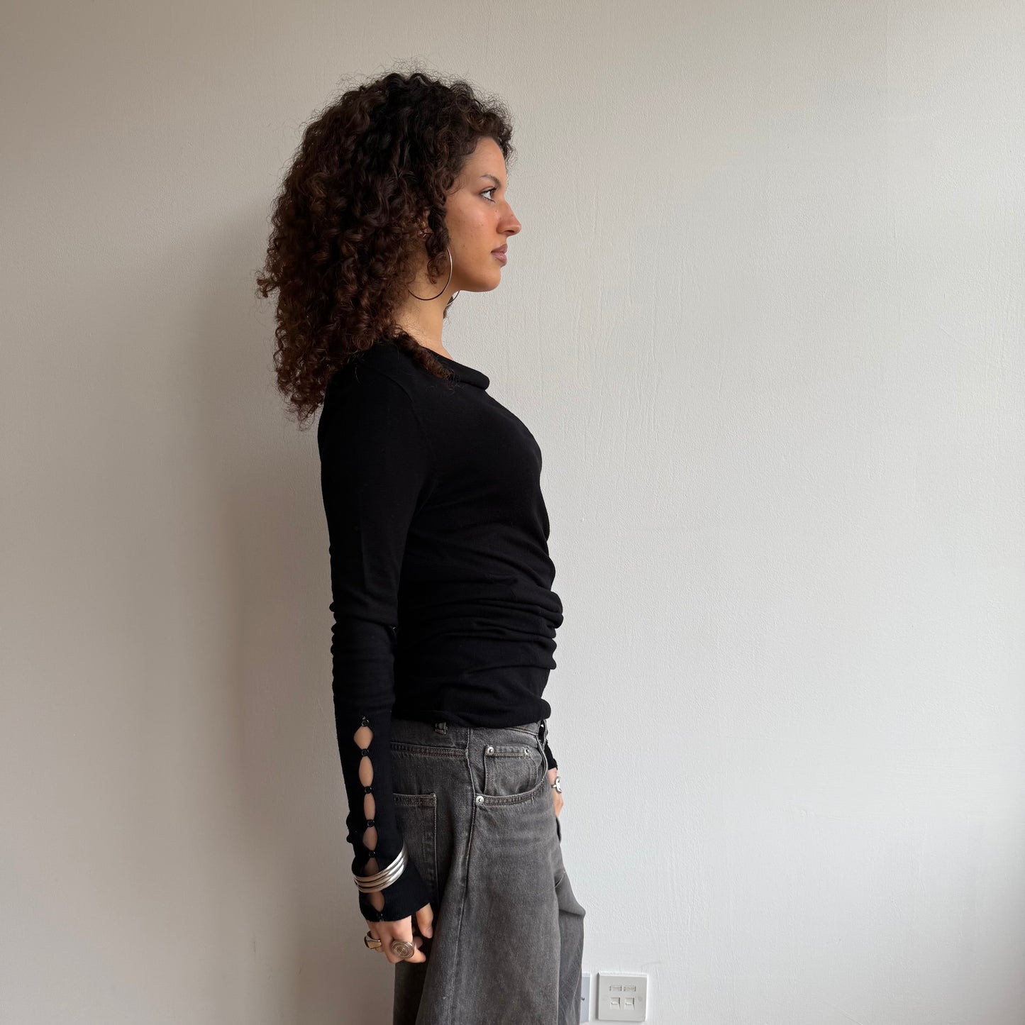 Black slouchy button knit jumper - Size S