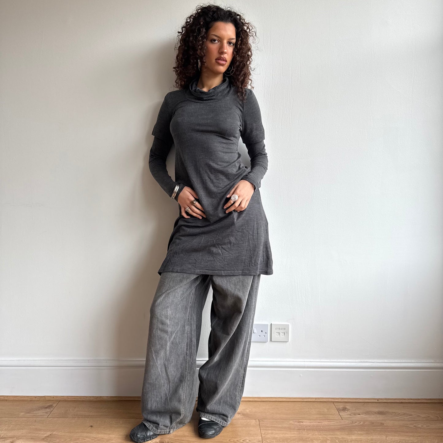 Grey roll neck dress - Size S/M