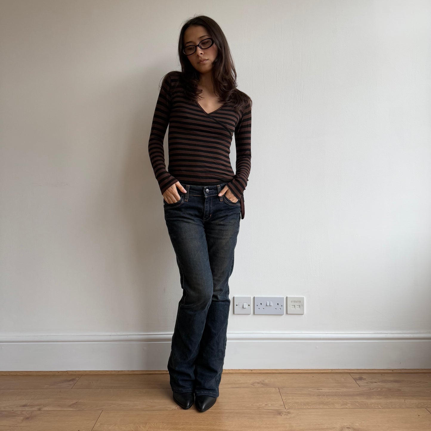 Brown striped wrap top - Size S