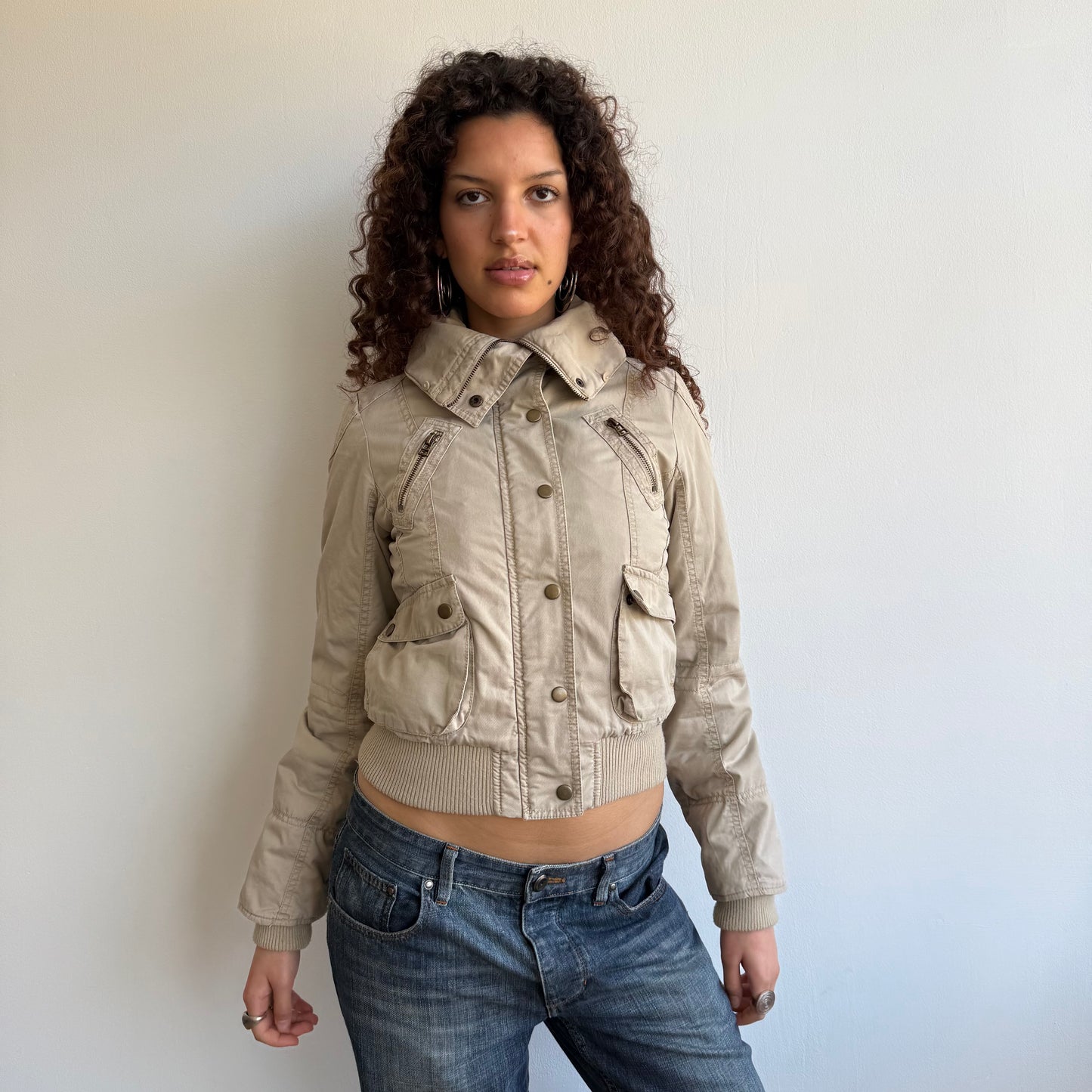Beige cargo bomber jacket - Size S