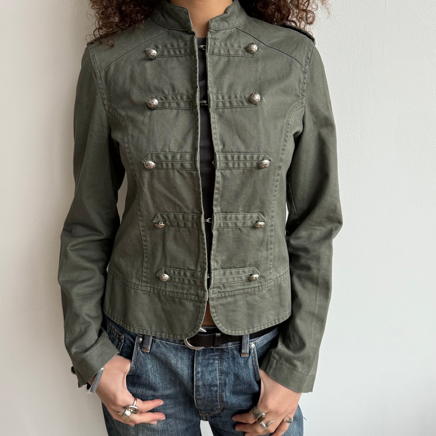 Khaki hook eye military jacket - Size M