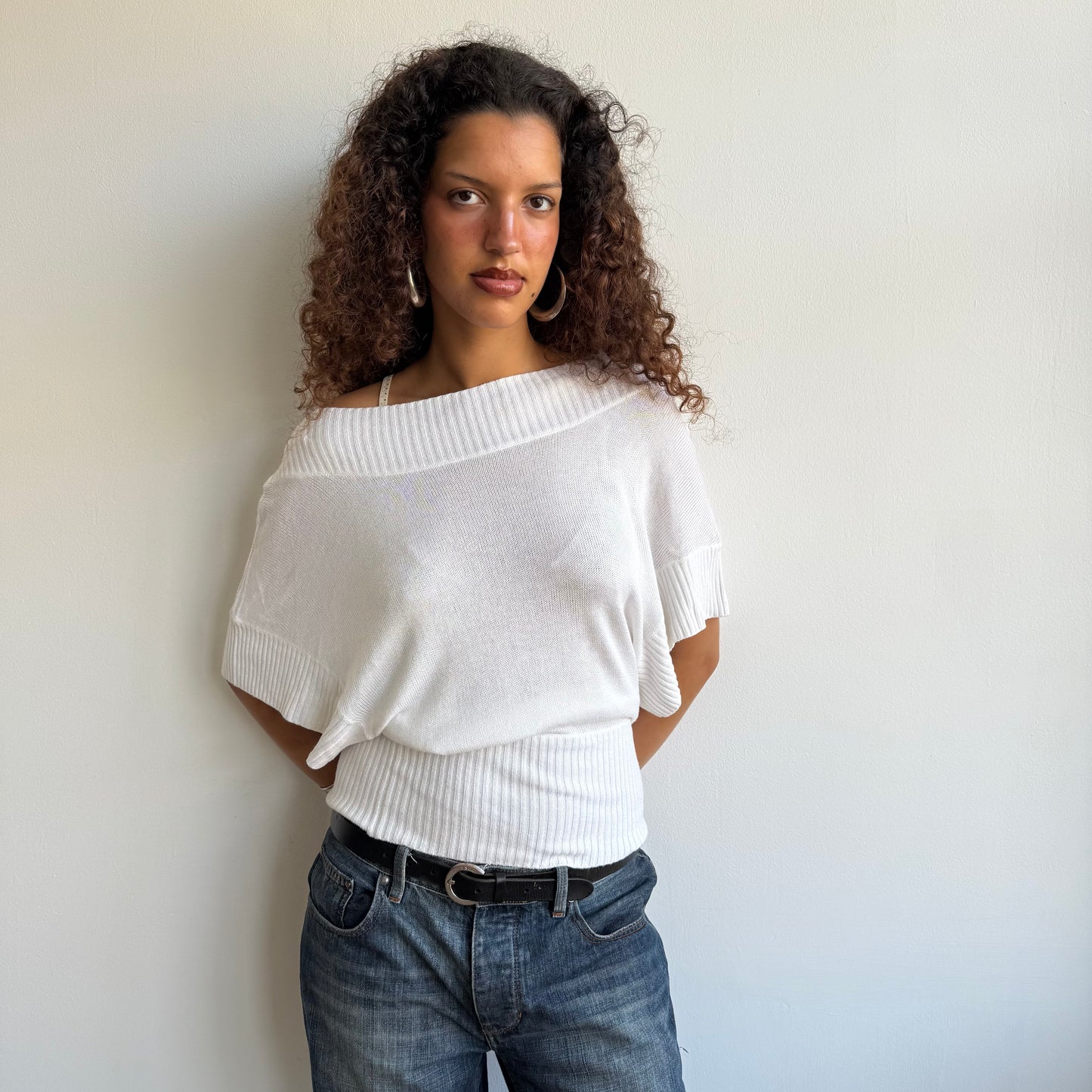 White slouchy knit jumper - Size S