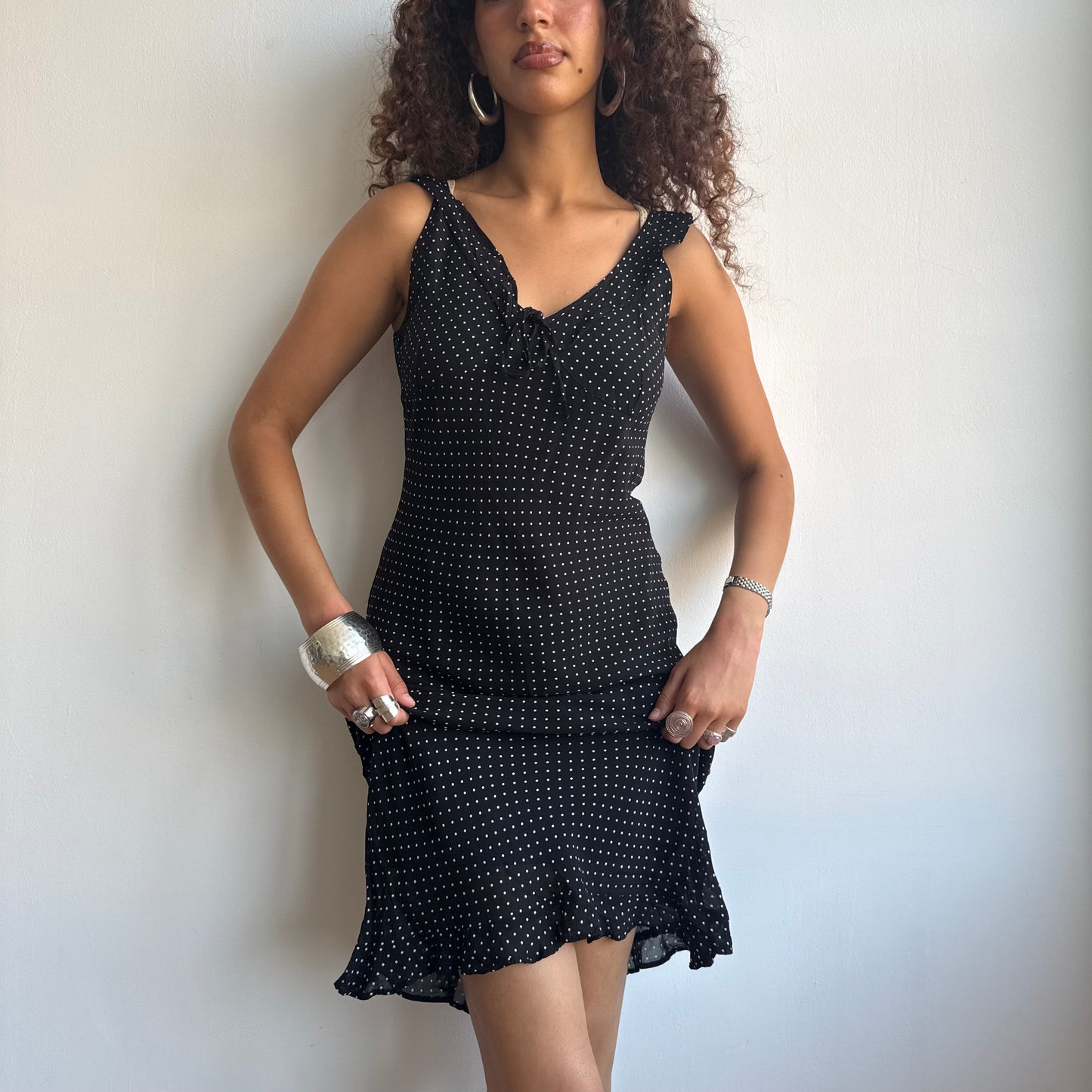 Black polka dot midi dress - Size S