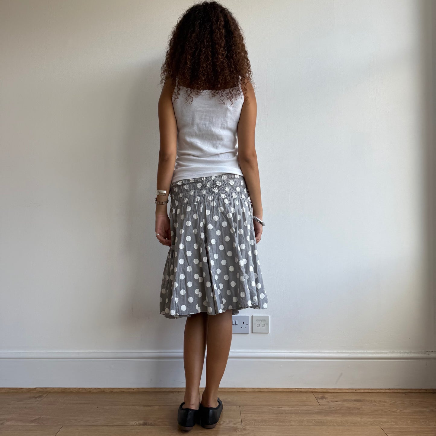 Smoke grey polka dot midi skirt - Size S