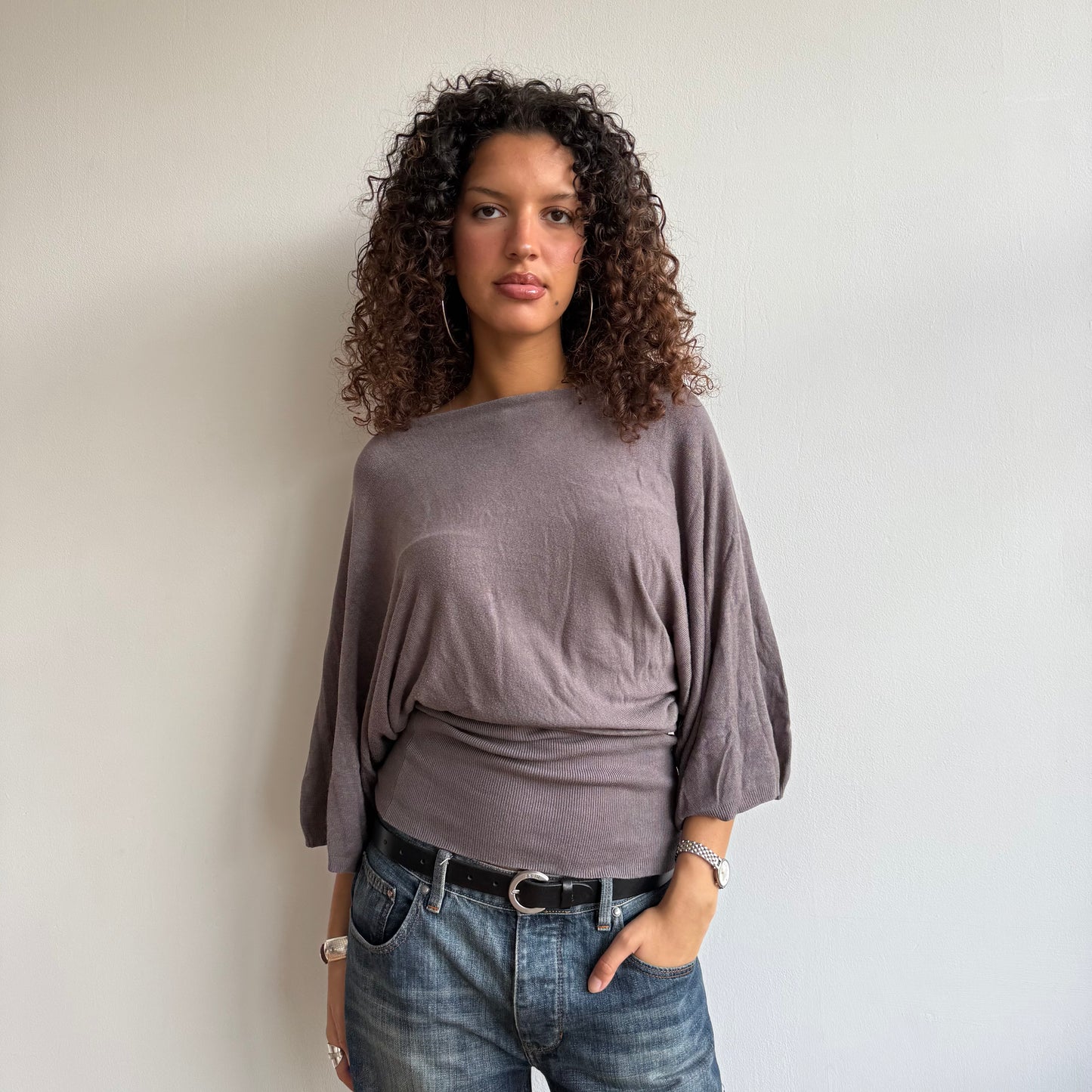 Taupe short sleeve grey button knit - Size M