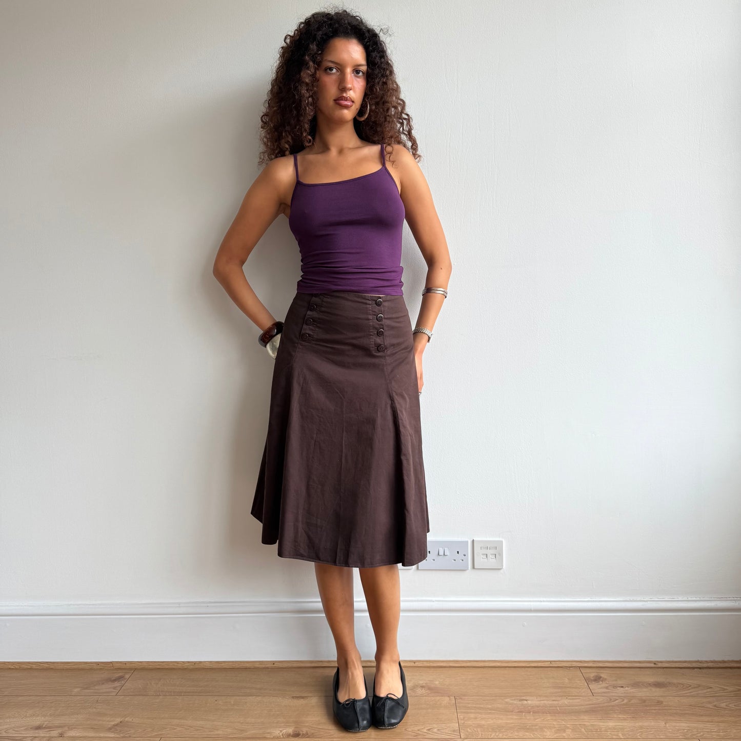 Brown button midi skirt - Size S