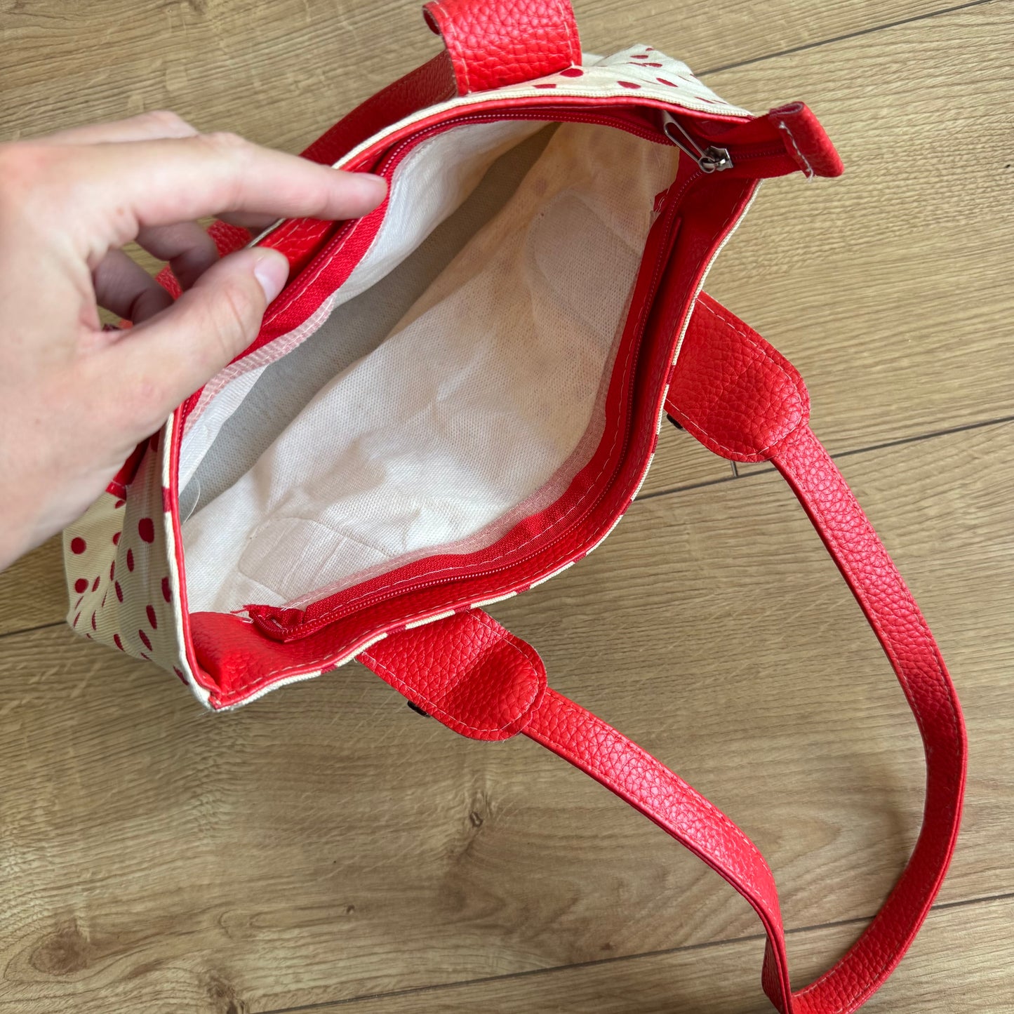 Red polka dot bag