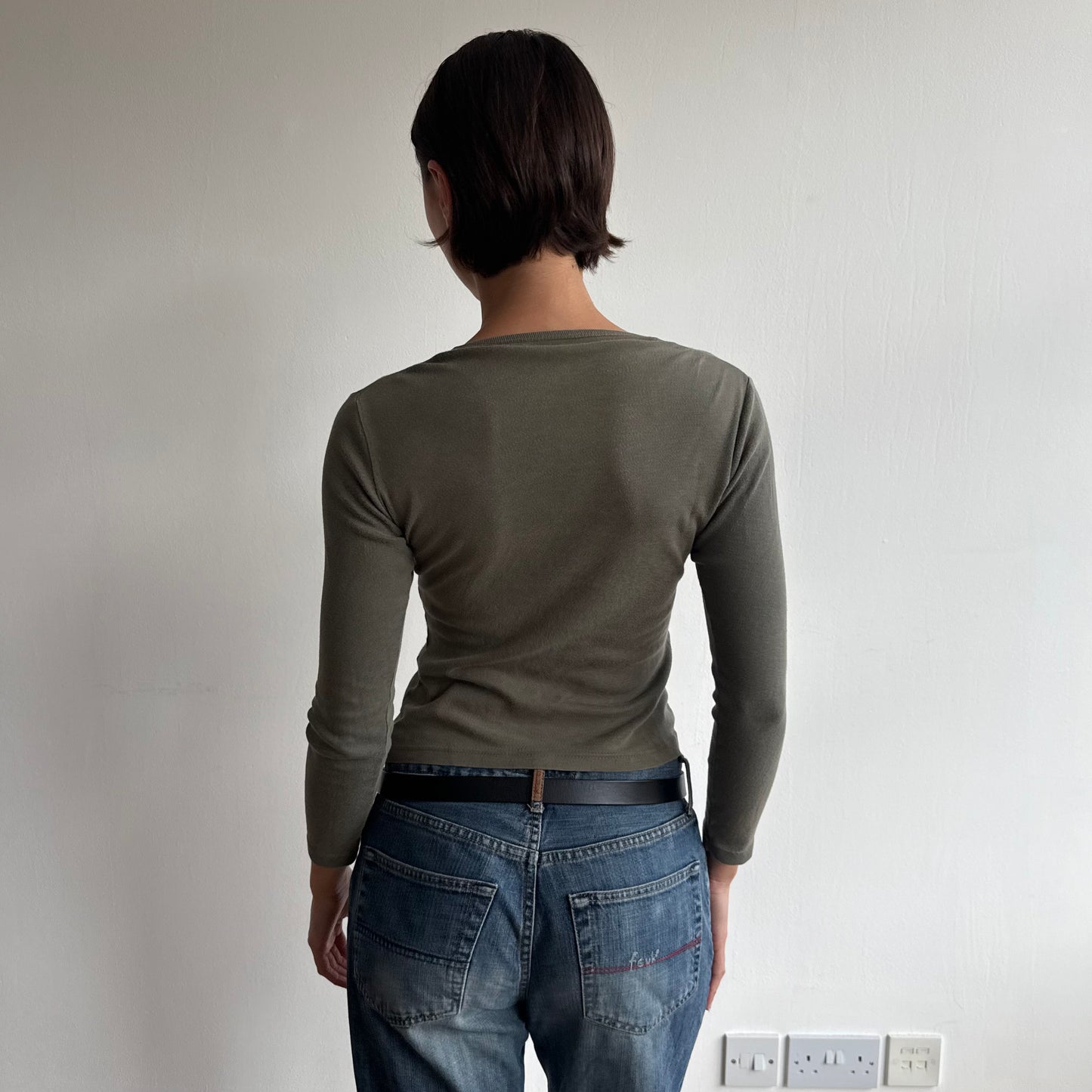 Khaki v-neck top - Size S