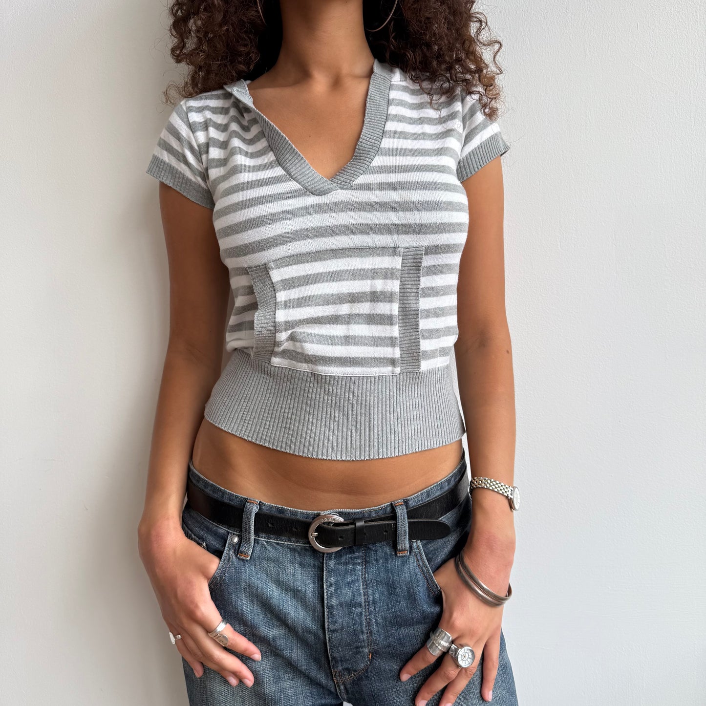 Grey striped hooded knit - Size S
