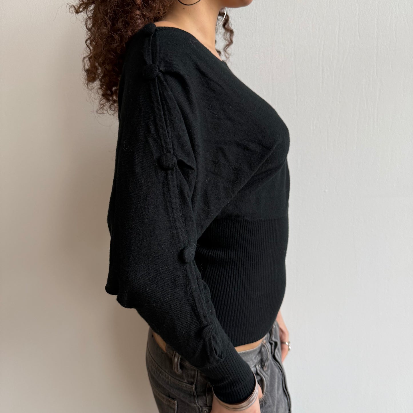 Black slouchy button jumper - Size S