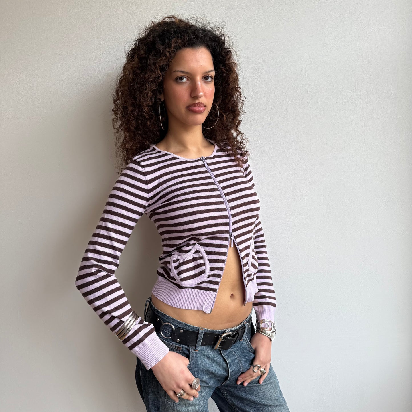 Pink striped zip knit - Size S