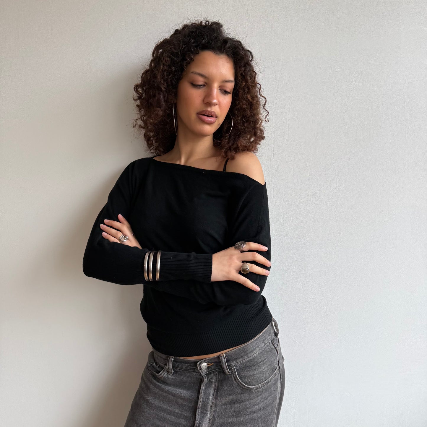 Black slouchy knit jumper - Size S/M