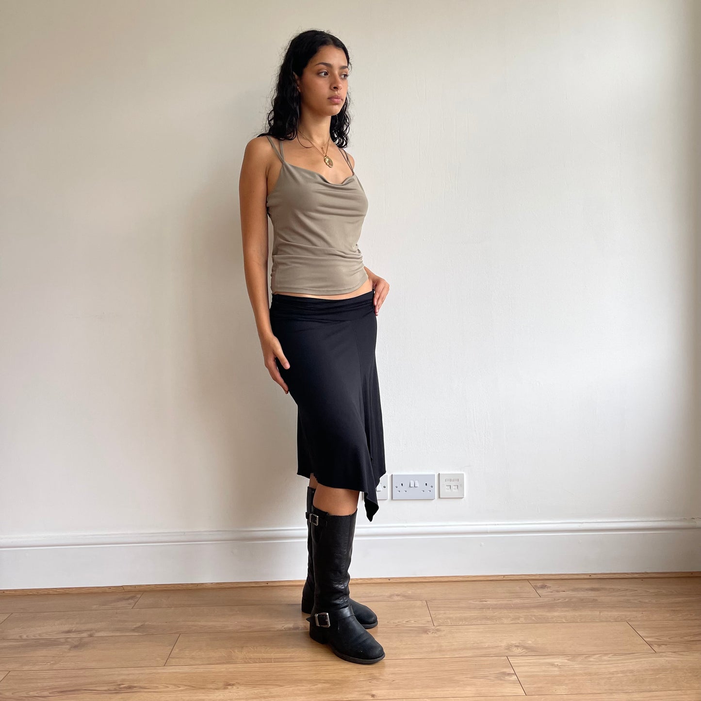 Black asymmetric midi skirt - Size S
