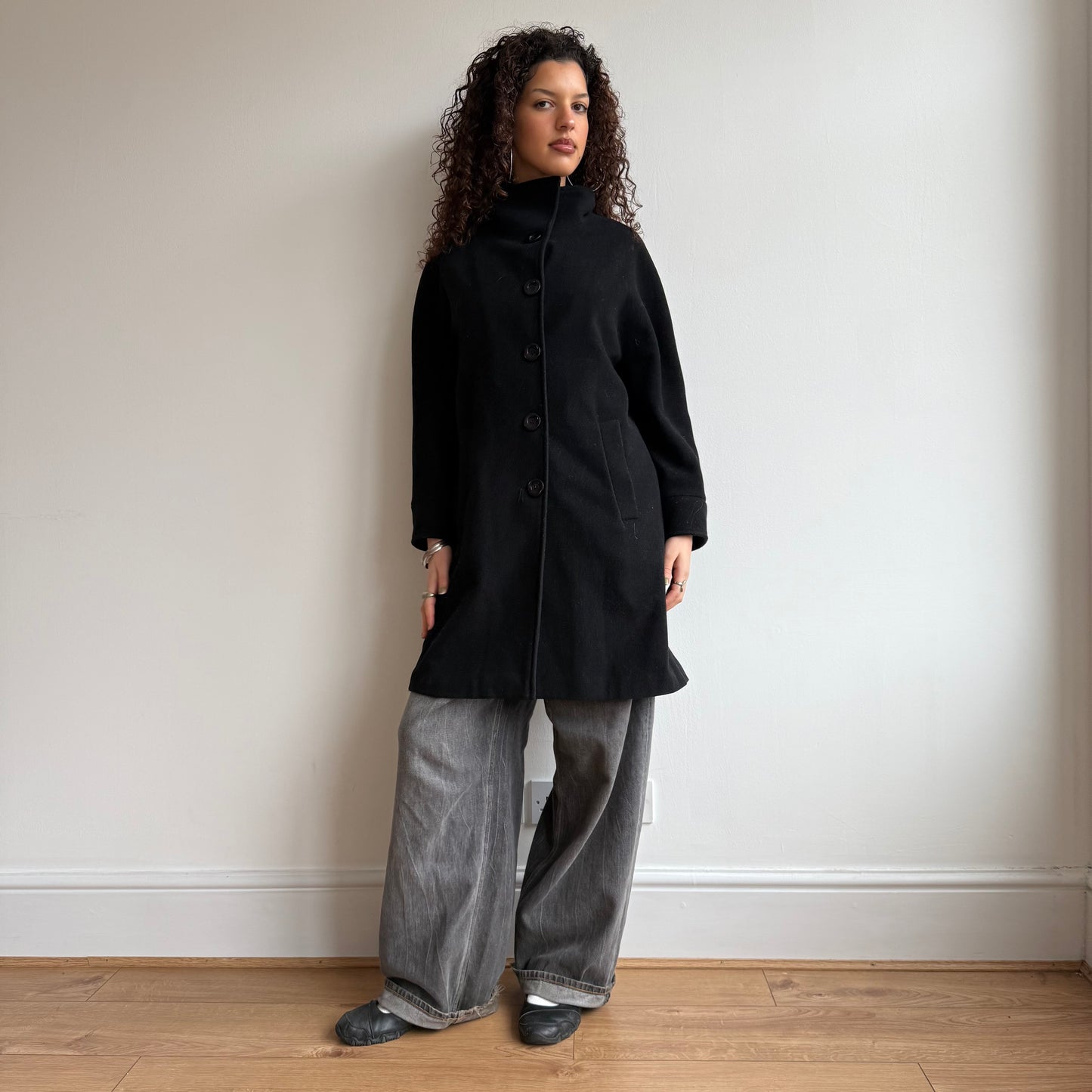 Black long wool coat - Size S/M