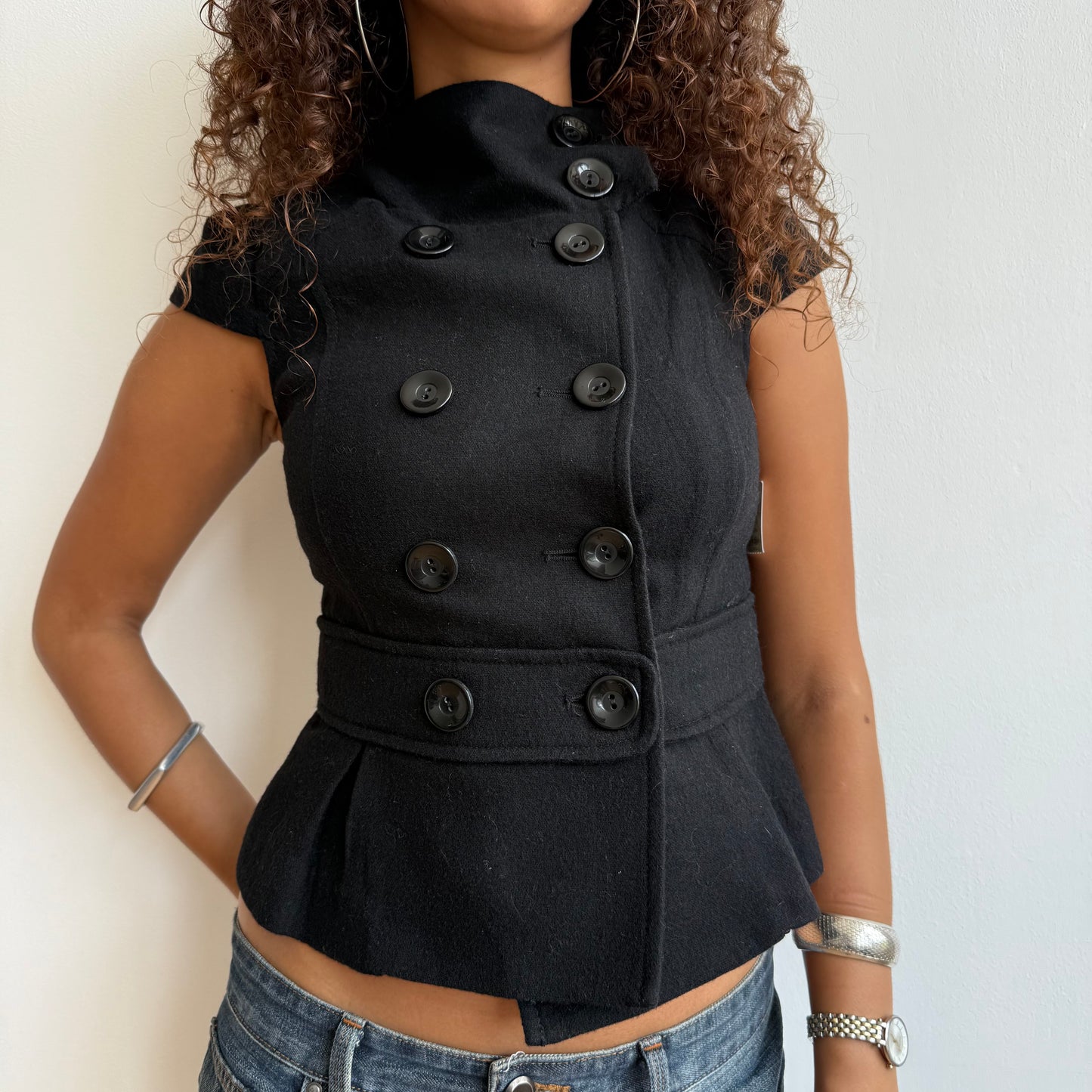 Black short sleeve peacoat - Size XS