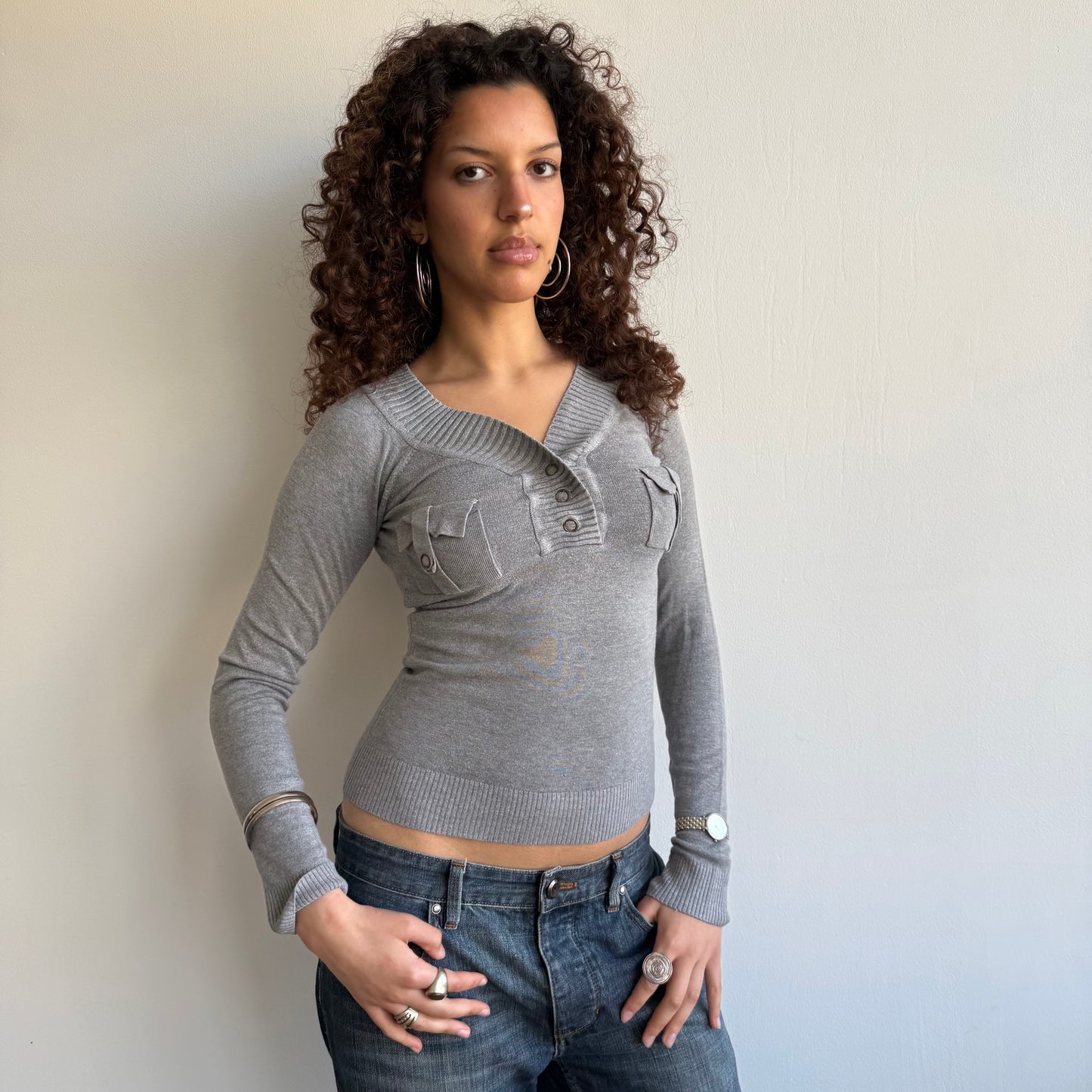 Grey v-neck knit - Size S